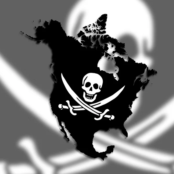 Karte von Nordamerika gefüllt mit einer Piratenflagge — Stockfoto