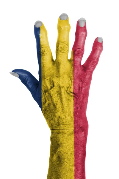 Hand of an old woman wrapped in flag — Stock Photo, Image