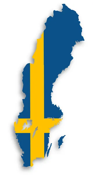Kaart van Zweden gevuld met vlag — Stockfoto