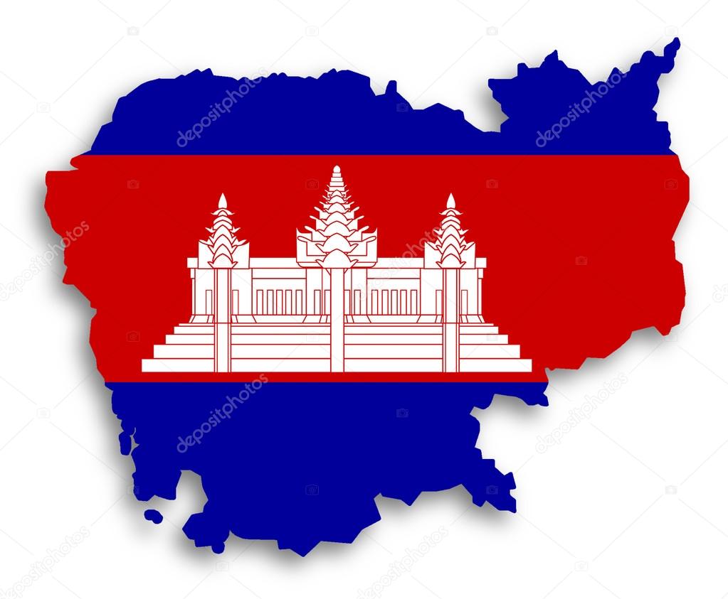 Map of Cambodia filled with flag