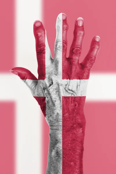 Old hand with flag, European Union, Denmark — Stock Photo, Image