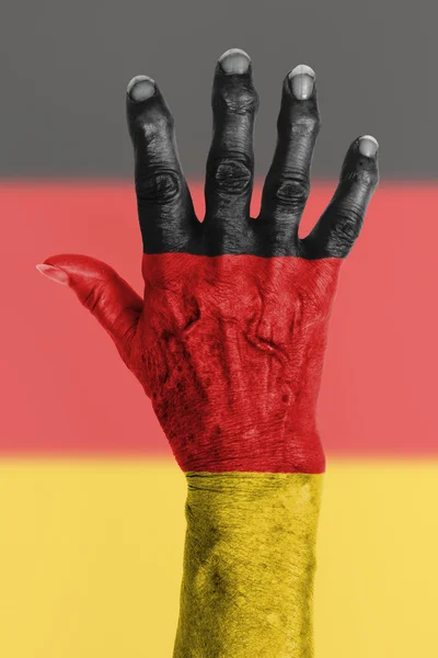 Old hand with flag, European Union, Germany — Stock Photo, Image