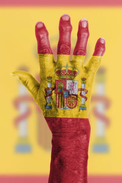 Gamla hand med flagga, Europeiska unionen, Spanien — Stockfoto