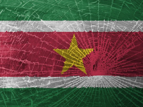 Broken glass or ice with a flag, Suriname — Stock Photo, Image