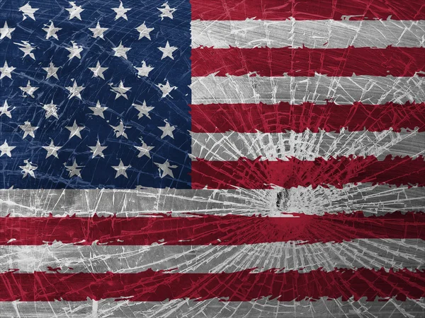 Broken glass or ice with a flag, USA — Stock Photo, Image