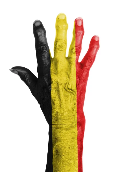 Old hand with flag, European Union, Belgium — Stock Photo, Image