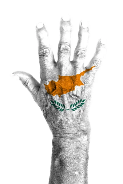Old hand with flag, European Union, Cyprus — Stock Photo, Image