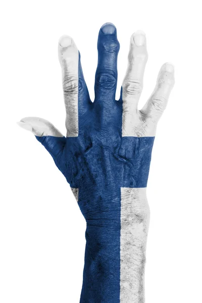 Mano vieja con bandera, Unión Europea, Finlandia — Foto de Stock