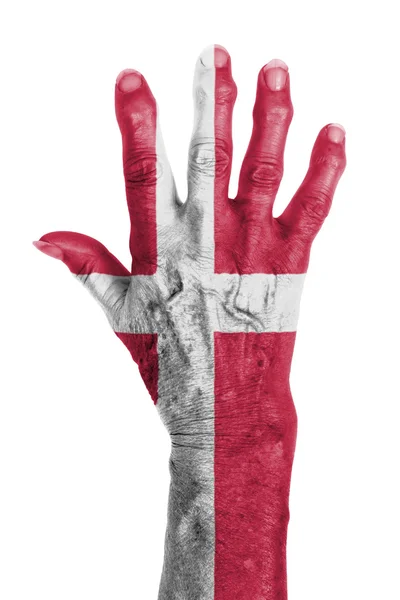 Old hand with flag, European Union, Denmark — Stock Photo, Image