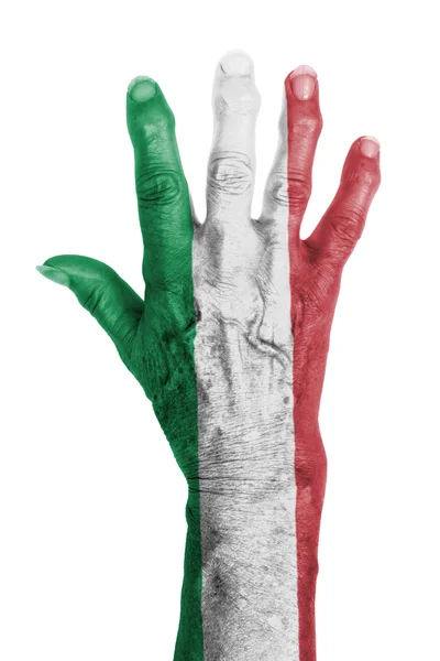 Old hand with flag, European Union, Italy — Stock Photo, Image