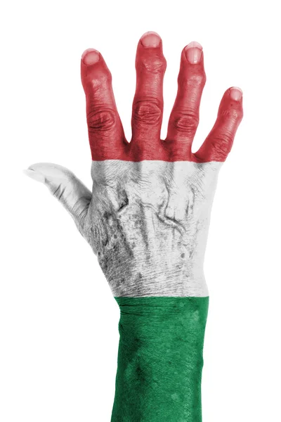 Vieille main avec drapeau, Union européenne, Hongrie — Photo