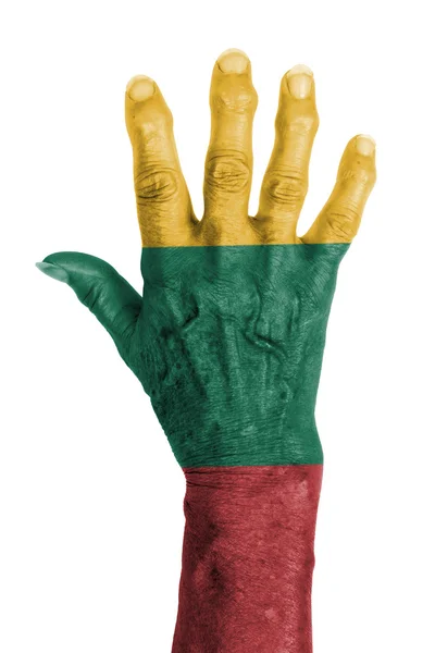 Old hand with flag, European Union, Lithuania — Stock Photo, Image