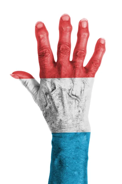 Old hand with flag, European Union, Luxembourg — Stock Photo, Image