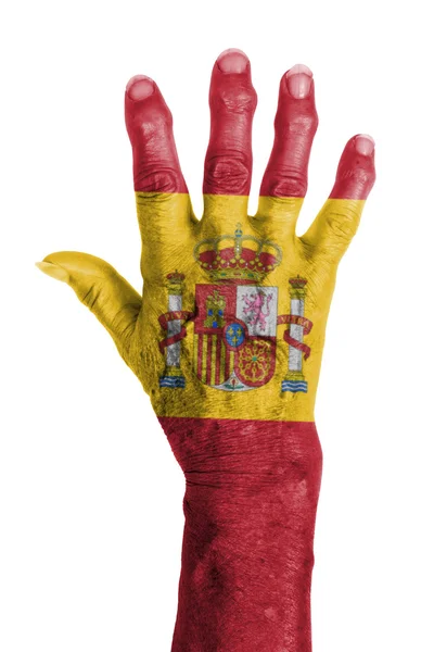 Gamla hand med flagga, Europeiska unionen, Spanien — Stockfoto