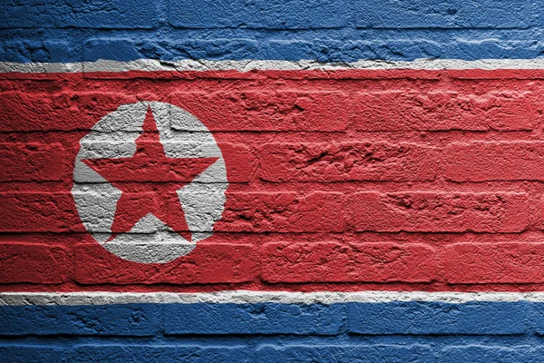 Muro de ladrillo con una pintura de una bandera, Corea del Norte —  Fotos de Stock