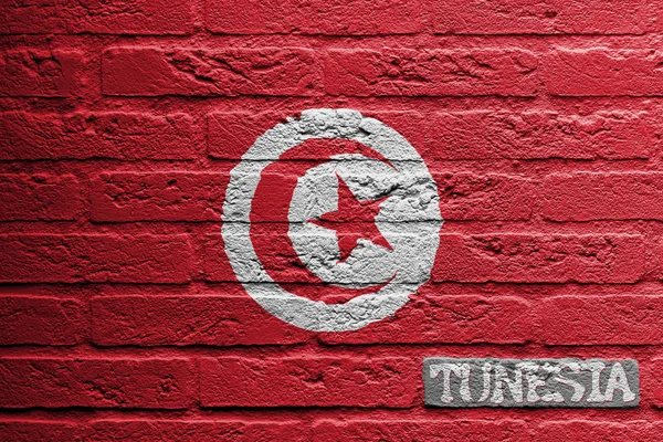 Muro de ladrillo con una pintura de una bandera, Tunesia — Foto de Stock