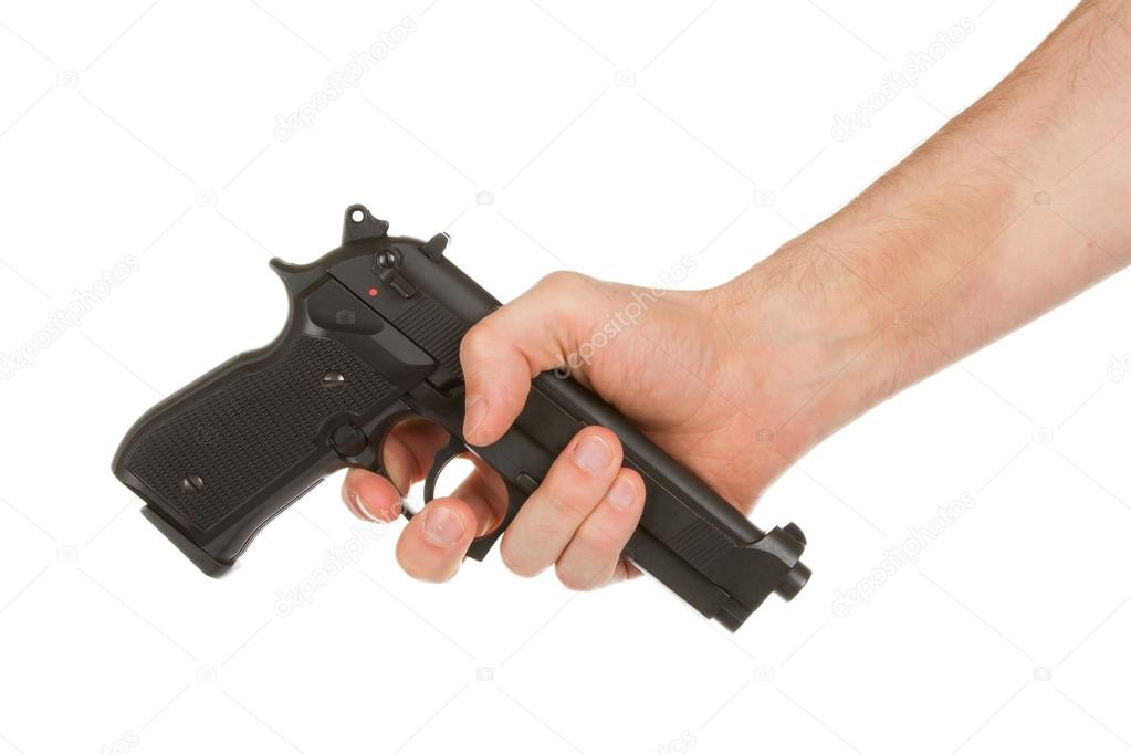 Disarming, hand giving a gun