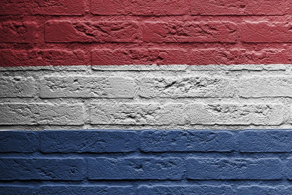 Bakstenen muur met een schilderij van een vlag, Nederland — Stockfoto