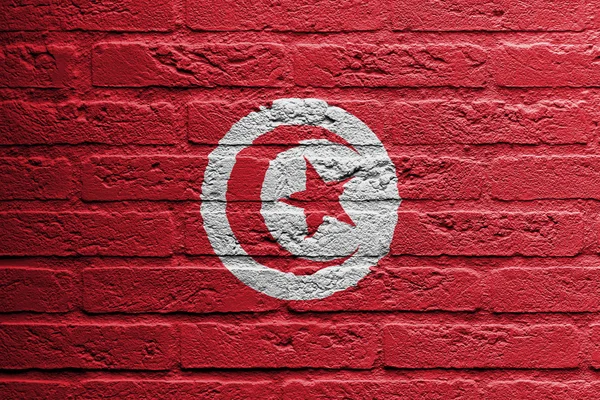 Кирпичная стена с изображением флага, Тунис — стоковое фото