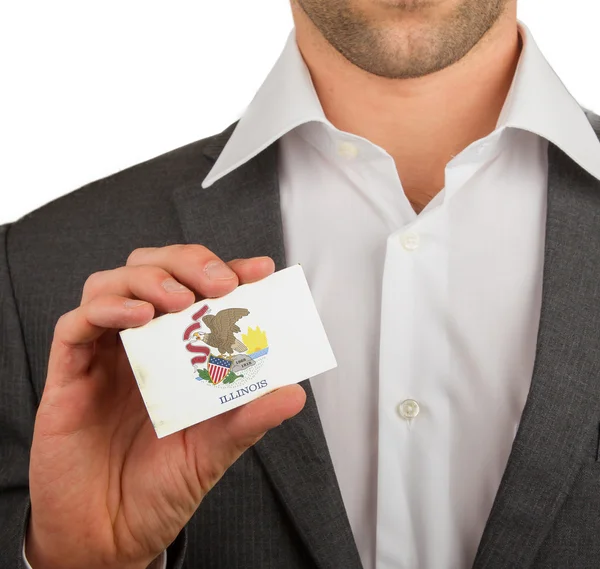 Businessman is holding a business card, Illinois — Stock Photo, Image