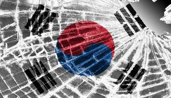 Ghiaccio o vetro rotto con motivo a bandiera, Corea del Nord — Foto Stock