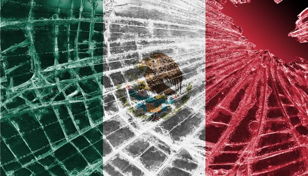 Hielo roto o vidrio con patrón de bandera, México — Foto de Stock