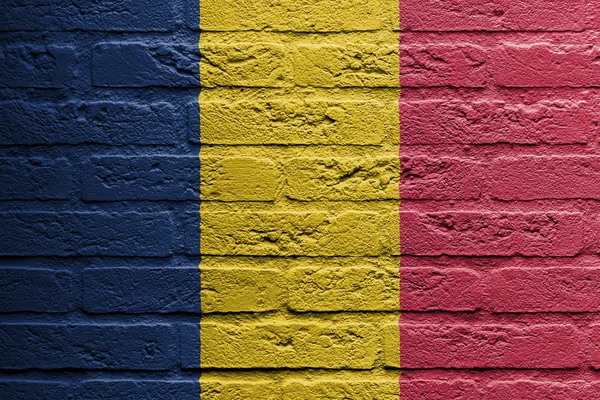 Mur de briques avec une peinture d'un drapeau, Roumanie — Photo