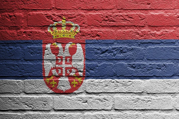 Bakstenen muur met een schilderij van een vlag, Servië — Stockfoto