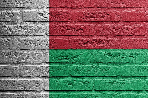 Parede de tijolo com uma pintura de uma bandeira, Madagascar — Fotografia de Stock
