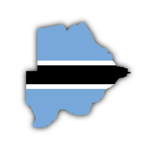 Forme du pays dessinée et remplie du drapeau du Botswana — Photo