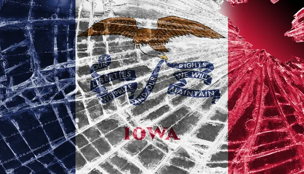 Broken glass or ice with a flag, Iowa — Stock Photo, Image