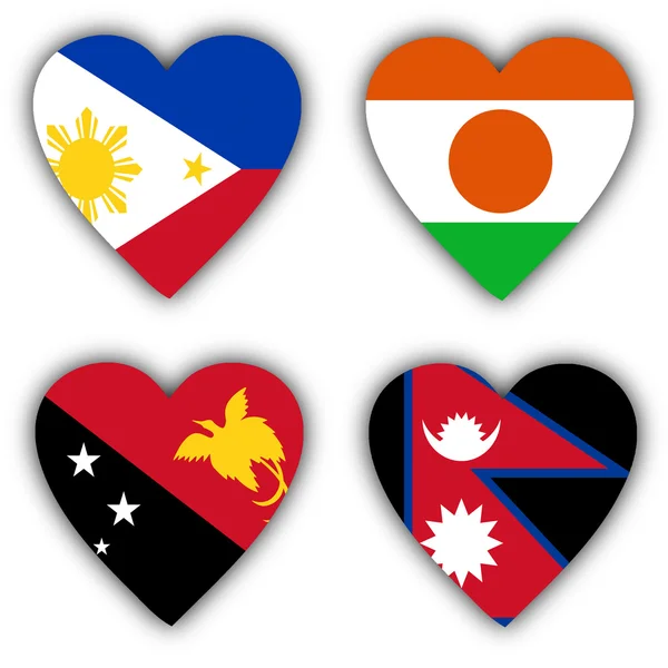 Flags in the shape of a heart, coutries — Stock Photo, Image