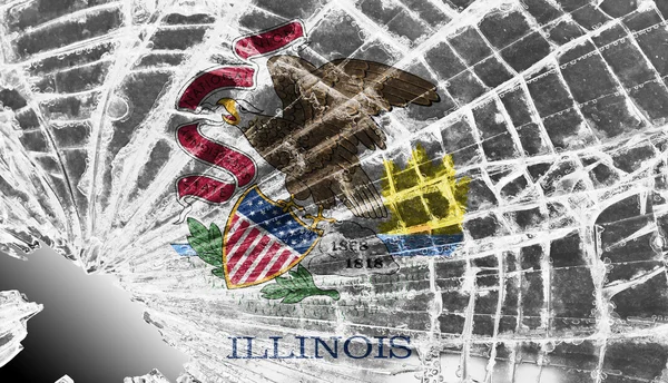 Verre brisé ou glace avec un drapeau, Illinois — Photo