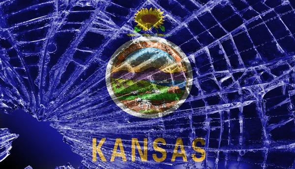 Verre brisé ou glace avec un drapeau, Kansas — Photo