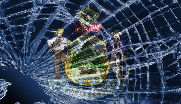 Broken glass or ice with a flag, Maine — Stock Photo, Image