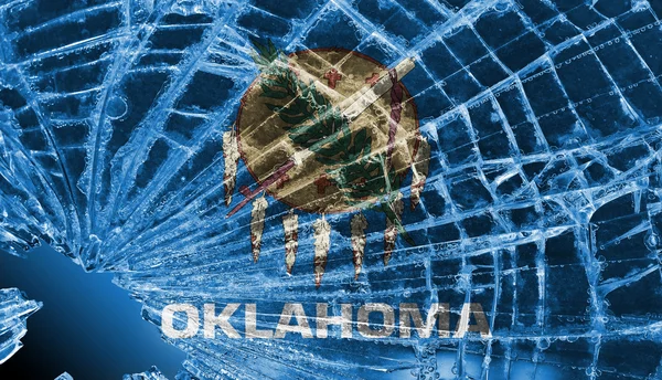 破碎的玻璃或带有标志，奥克拉荷马的冰 — 图库照片