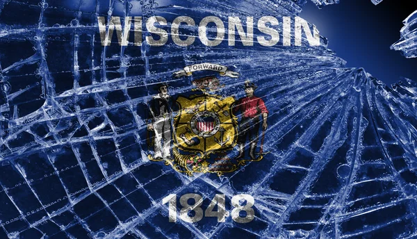 Gebroken glas of ijs met een vlag, wisconsin — Stockfoto