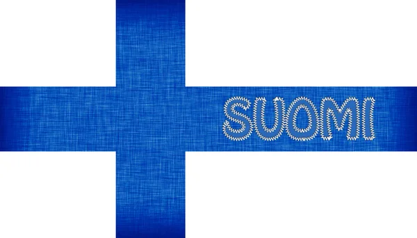 Bandeira da Finlândia costurada com letras — Fotografia de Stock
