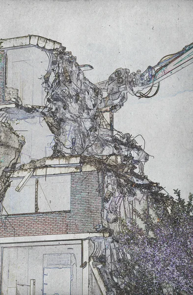 Tekening van de vernietiging van een blok van flats — Stockfoto