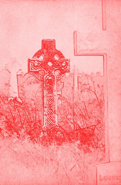 在墓地上绘图的凯尔特十字 — 图库照片