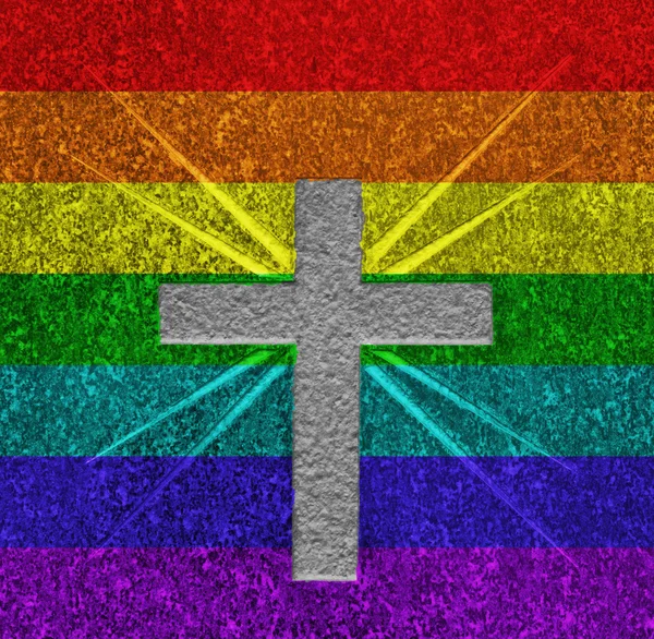 Kreuz mit Regenbogenfahne — Stockfoto