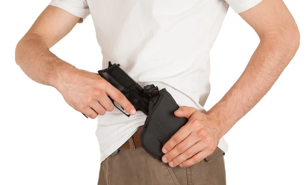 Close-up van een man met holster en een pistool — Stockfoto