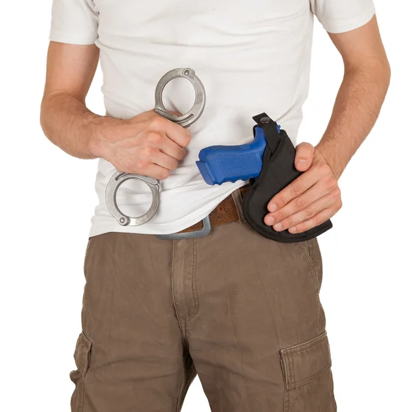 Close-up of a man with holster and a gun — Stock Photo, Image