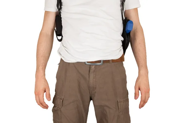 Nahaufnahme eines Mannes mit Holster und Pistole — Stockfoto