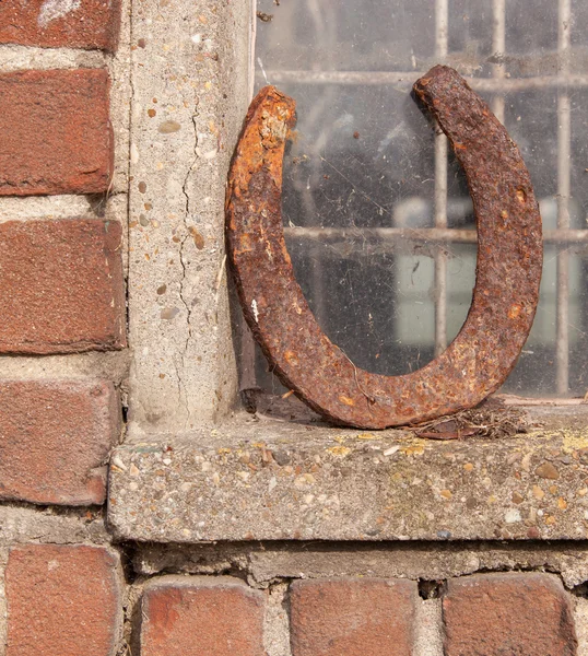 Single horseshoe in front of a window — Stock Photo, Image