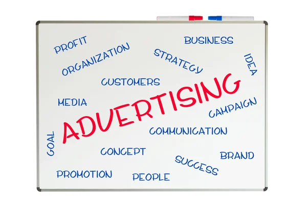 Advertising word cloud written on a whiteboard — Stock Photo, Image