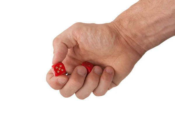 拿红色骰子的手 — 图库照片