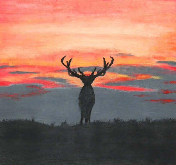 Målning av en silhuett av en stor hjort — Stockfoto