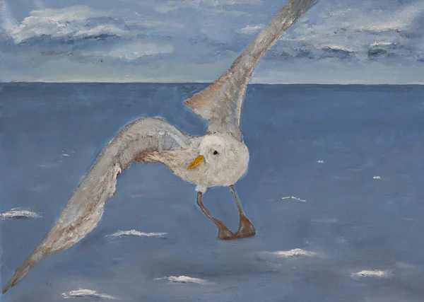 Painting of a flying gull — Stock Photo, Image