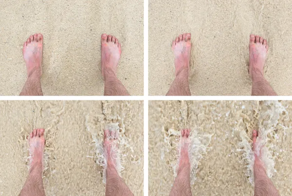 Voeten staan nog steeds op een strand — Stockfoto